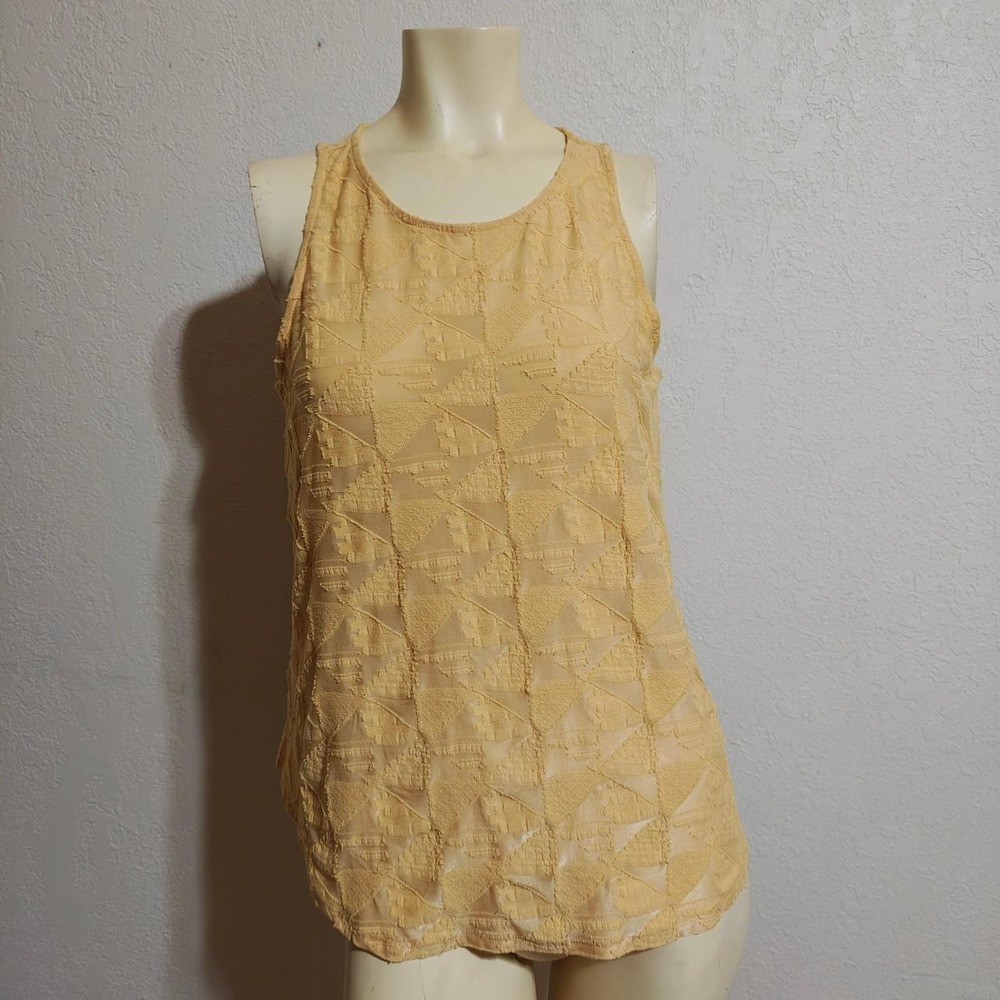 Susina Womens Yellow Geometric Textured Boho Sleeveless Tank Top Size M
